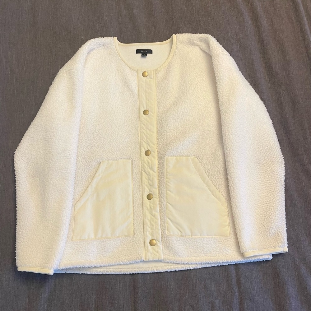J. Crew Cream Teddy Jacket with Gold Accents